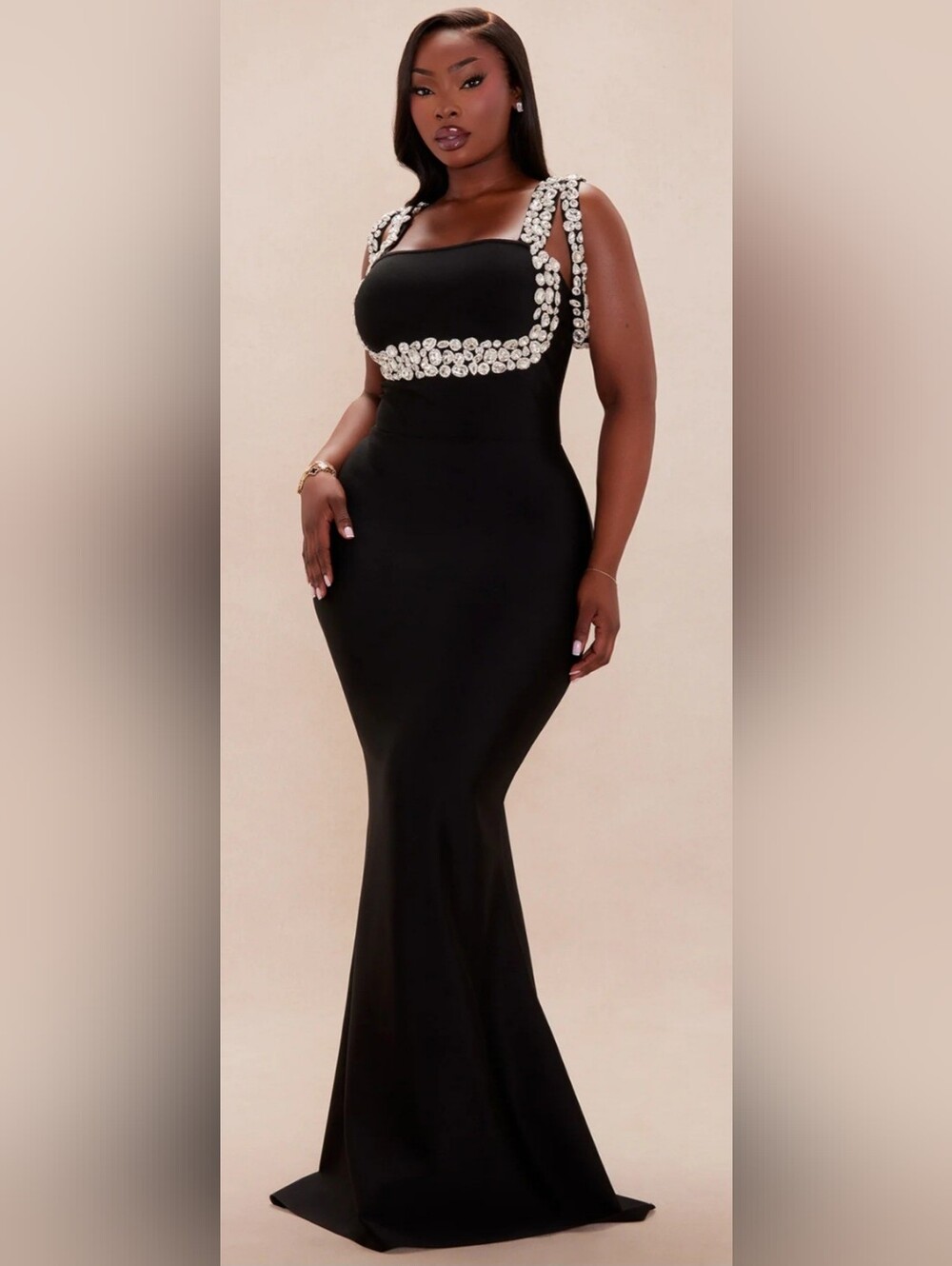 Fashion Nova Black Embellished Mermaid Gown